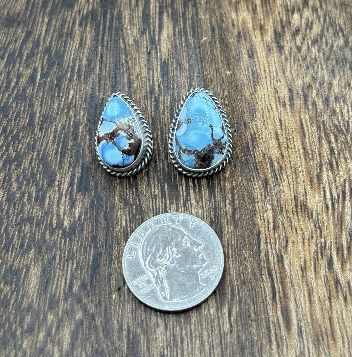 Native Navajo Handmade Sterling Silver Golden Hills Turquoise Post Stud Earrings