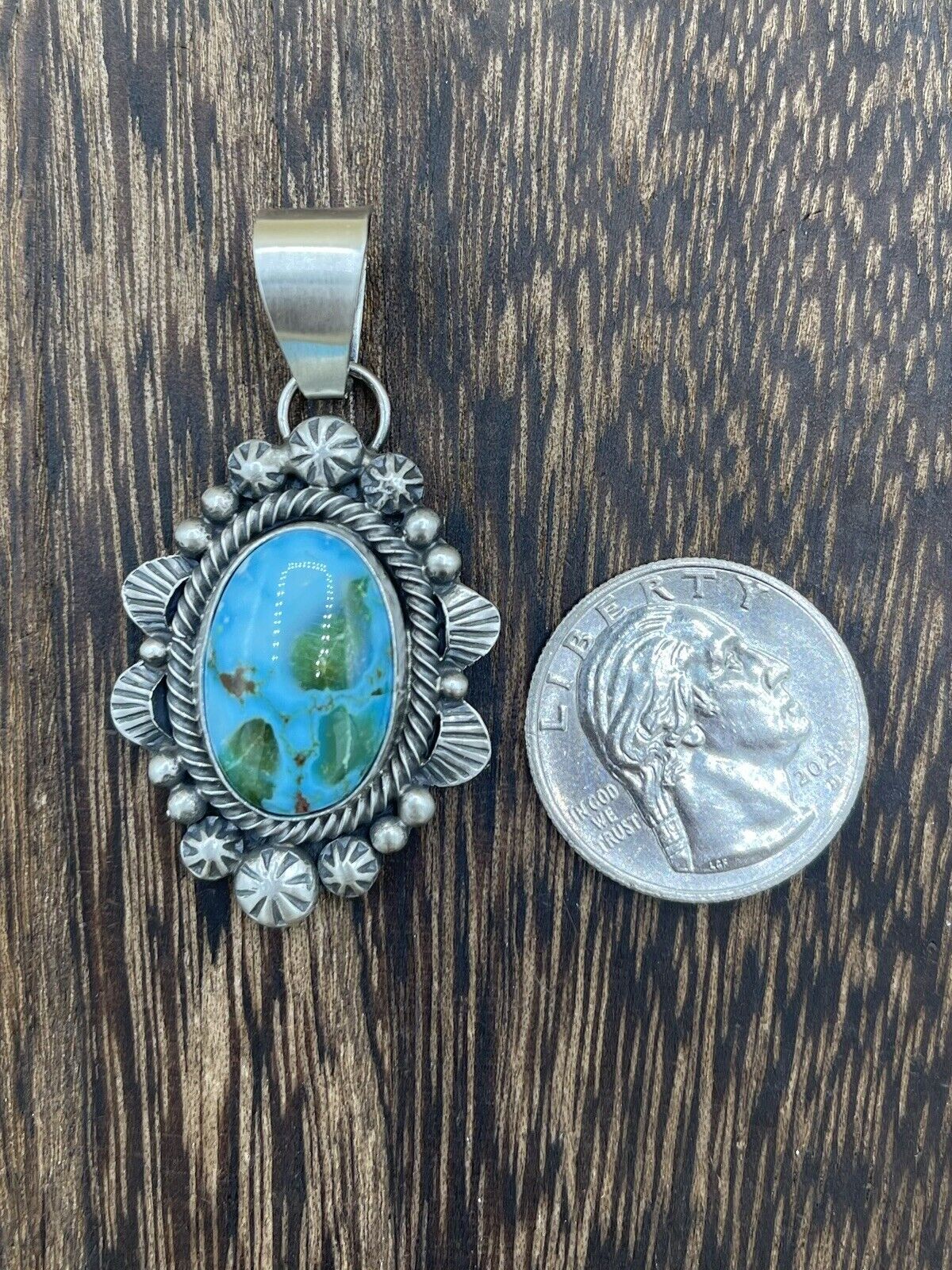 Native American Sterling Silver Navajo Handmade Turquoise Pendant - Betta Lee