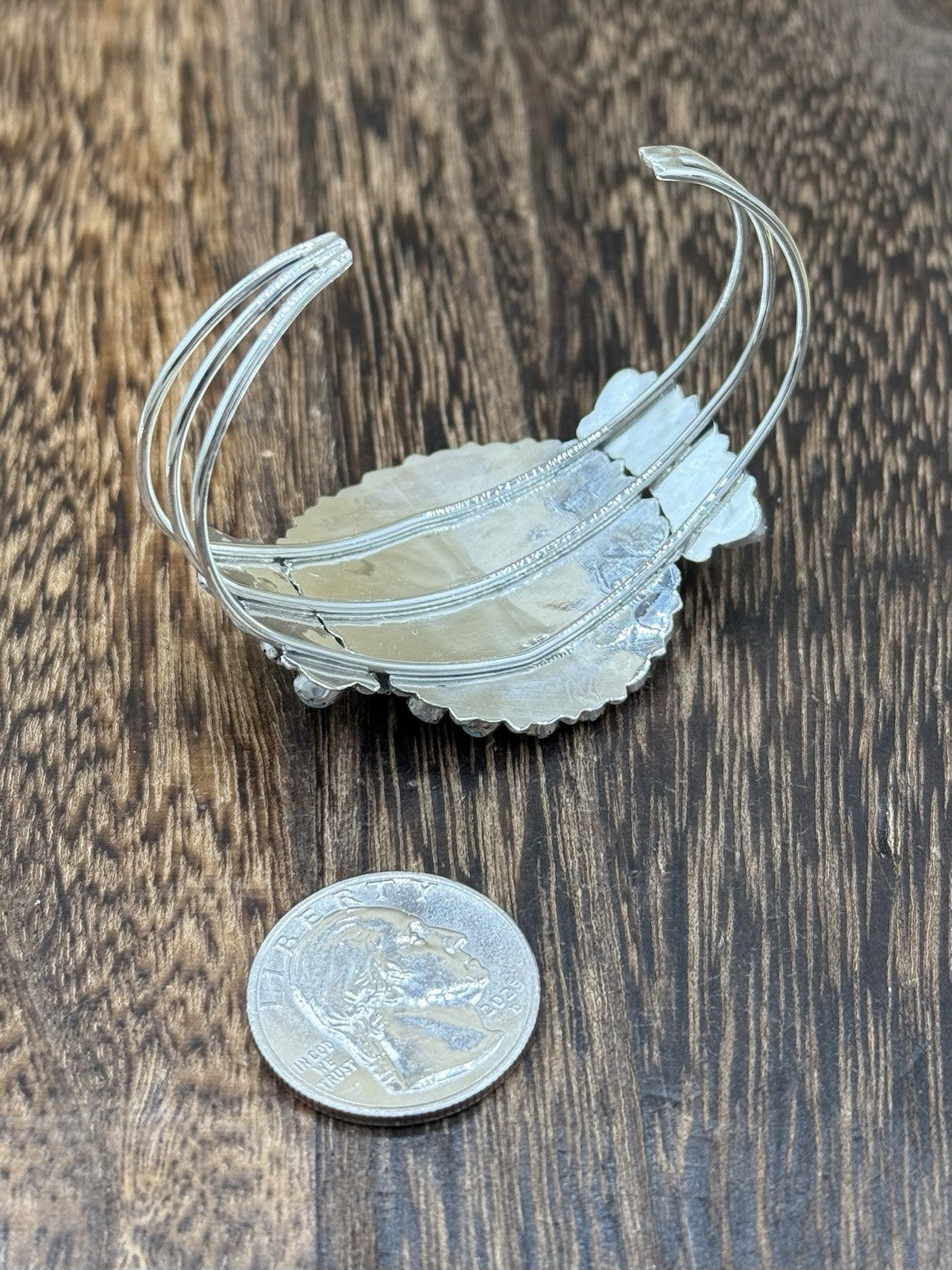 Native American Navajo Handmade Sterling Silver Turquoise Cluster Cuff Bracelet