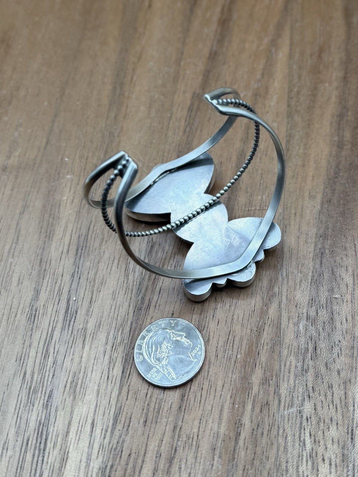 Navajo Handmade Sterling Silver Orange Spiny Oyster Cluster Cuff Bracelet