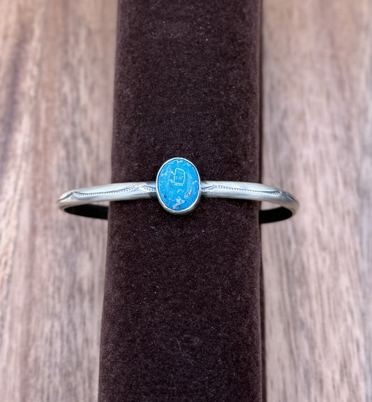 Navajo Handmade Sterling Silver Blue Ridge Turquoise Stacker Cuff Bracelet