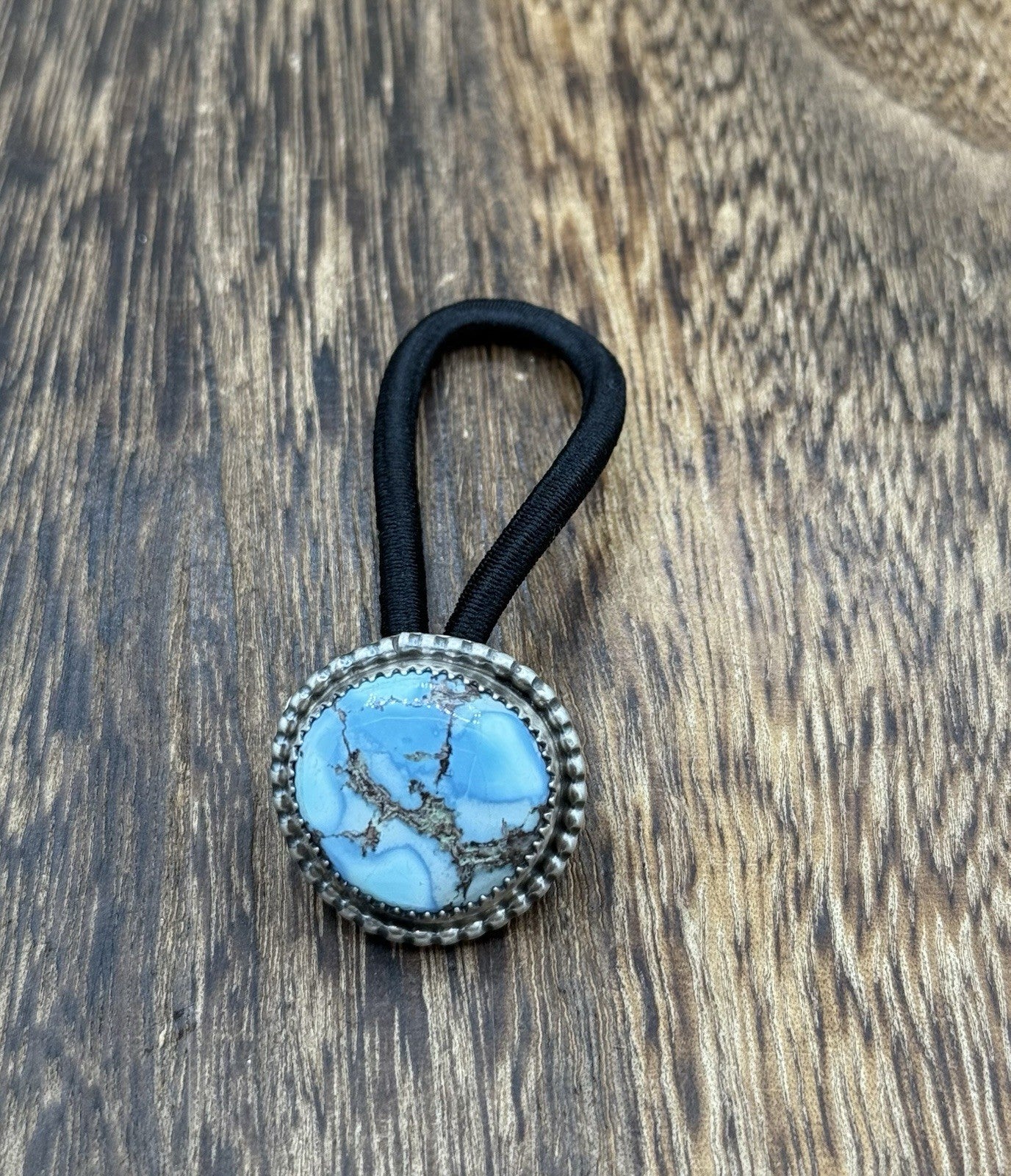 Native American Navajo Handmade Sterling Silver Golden Hills Turquoise Hair Tie