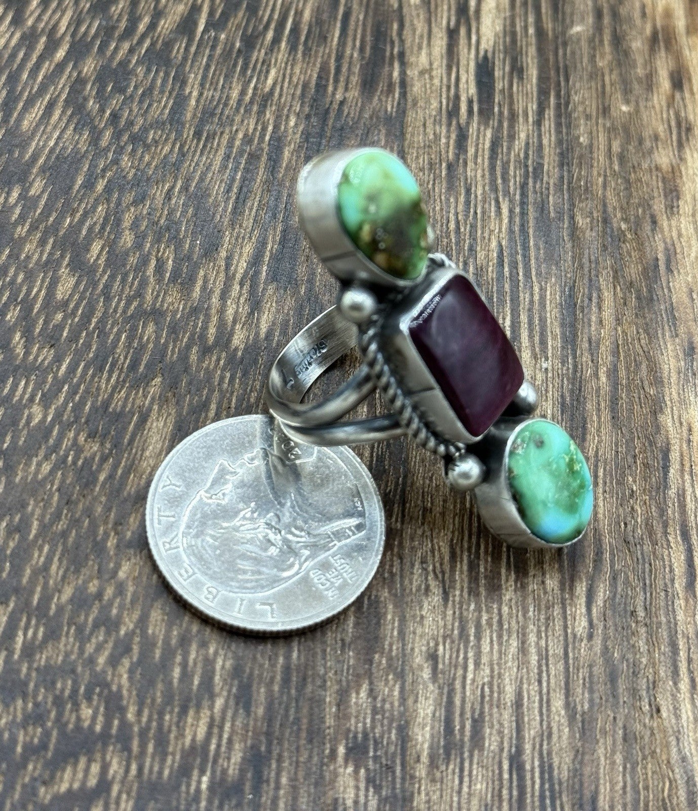 Native Navajo Handmade Sterling Silver Mixed Stone Turquoise Cluster Ring Size 9