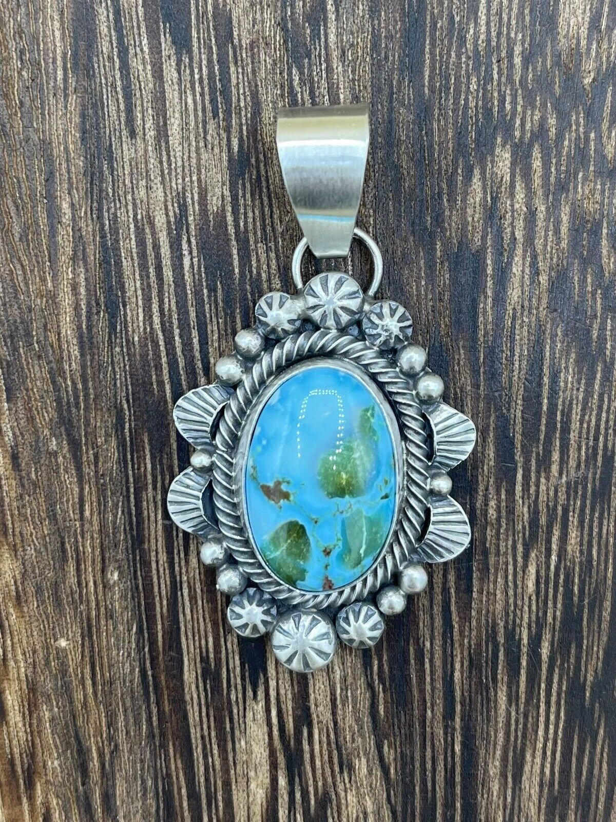 Native American Sterling Silver Navajo Handmade Turquoise Pendant - Betta Lee