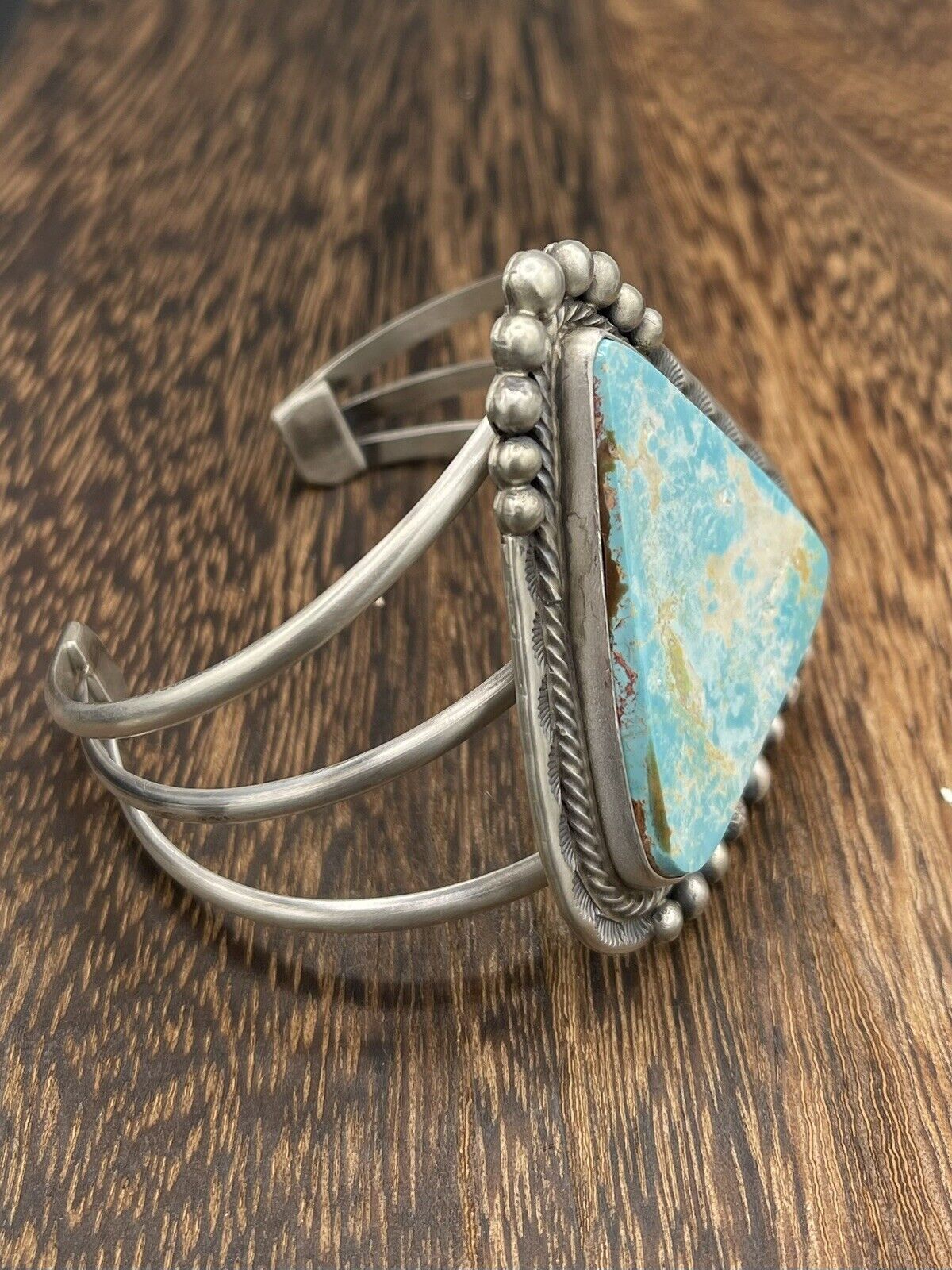 Native American Sterling Silver Navajo Handmade Natural Turquoise Cuff Bracelet