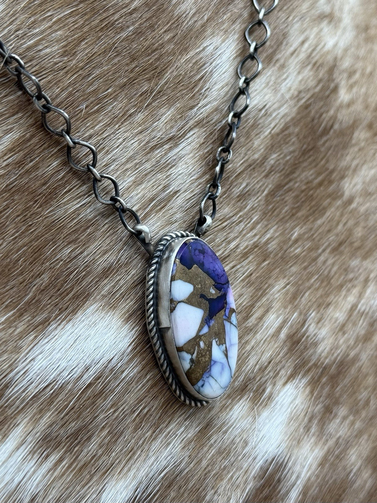 Navajo Handmade Sterling Silver Violet Rose Bar Necklace 18” By Tricia Smith