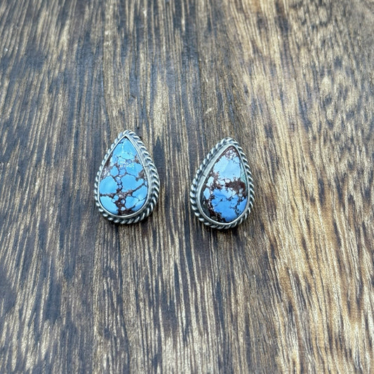 Native Navajo Handmade Sterling Silver Golden Hills Turquoise Post Stud Earrings