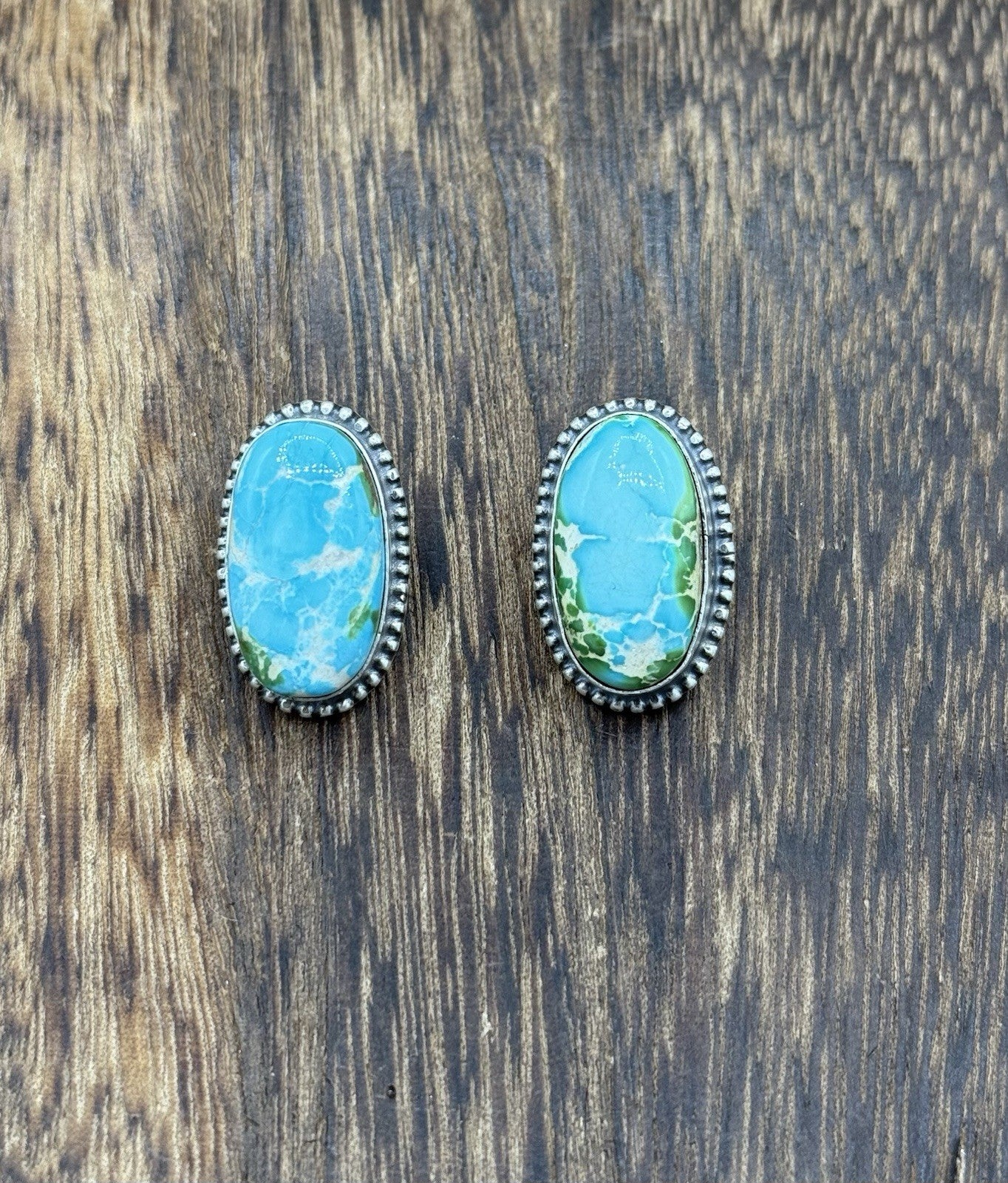 Navajo Handmade Sterling Silver Sonoran Gold Turquoise Post Stud Earrings