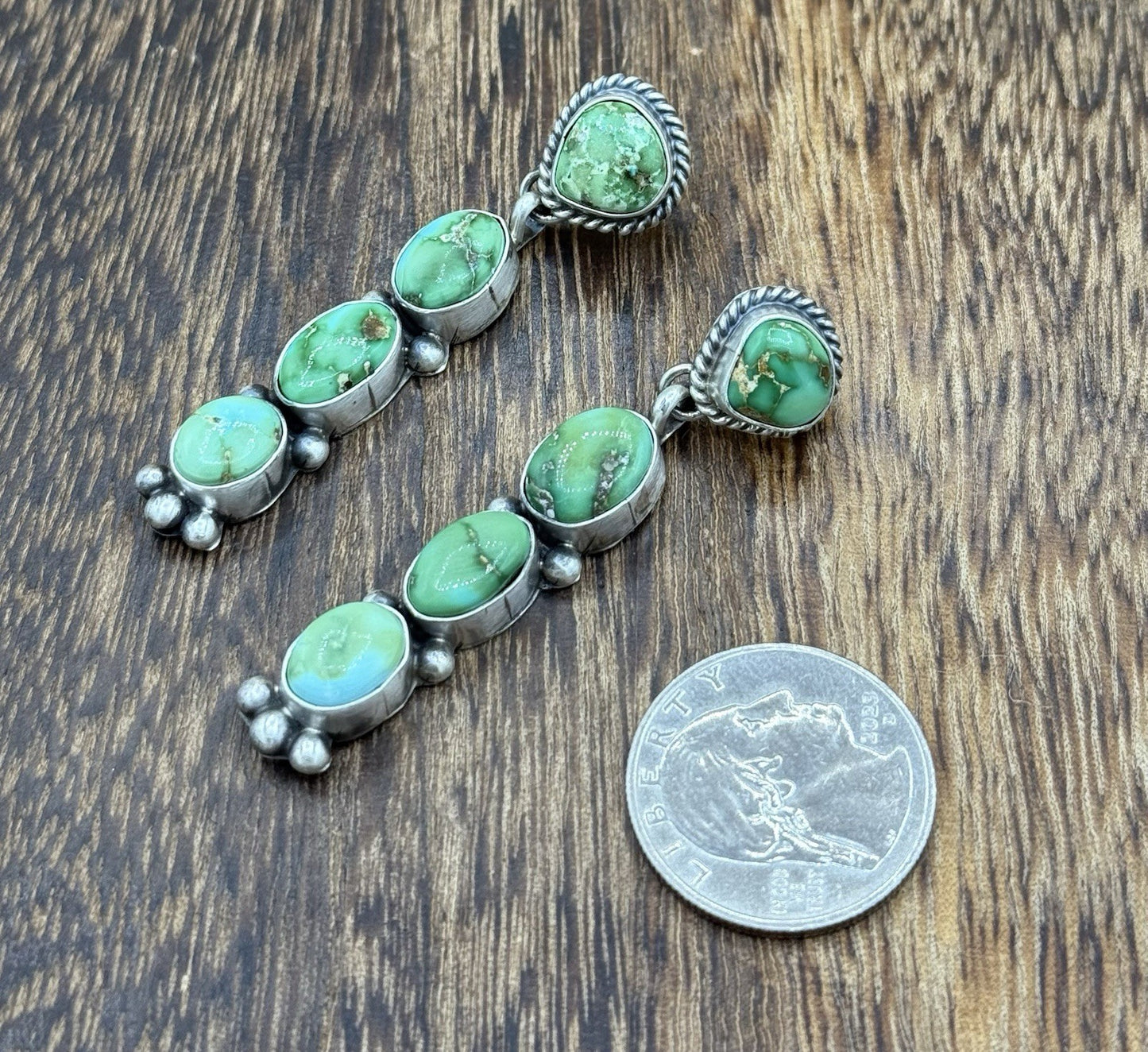 Navajo Handmade Sterling Silver Sonoran Gold Turquoise Post Cluster Earrings