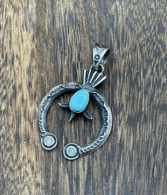 Navajo Handmade Sterling Silver Sonoran Gold Turquoise Naja Pendant Kevin Billah