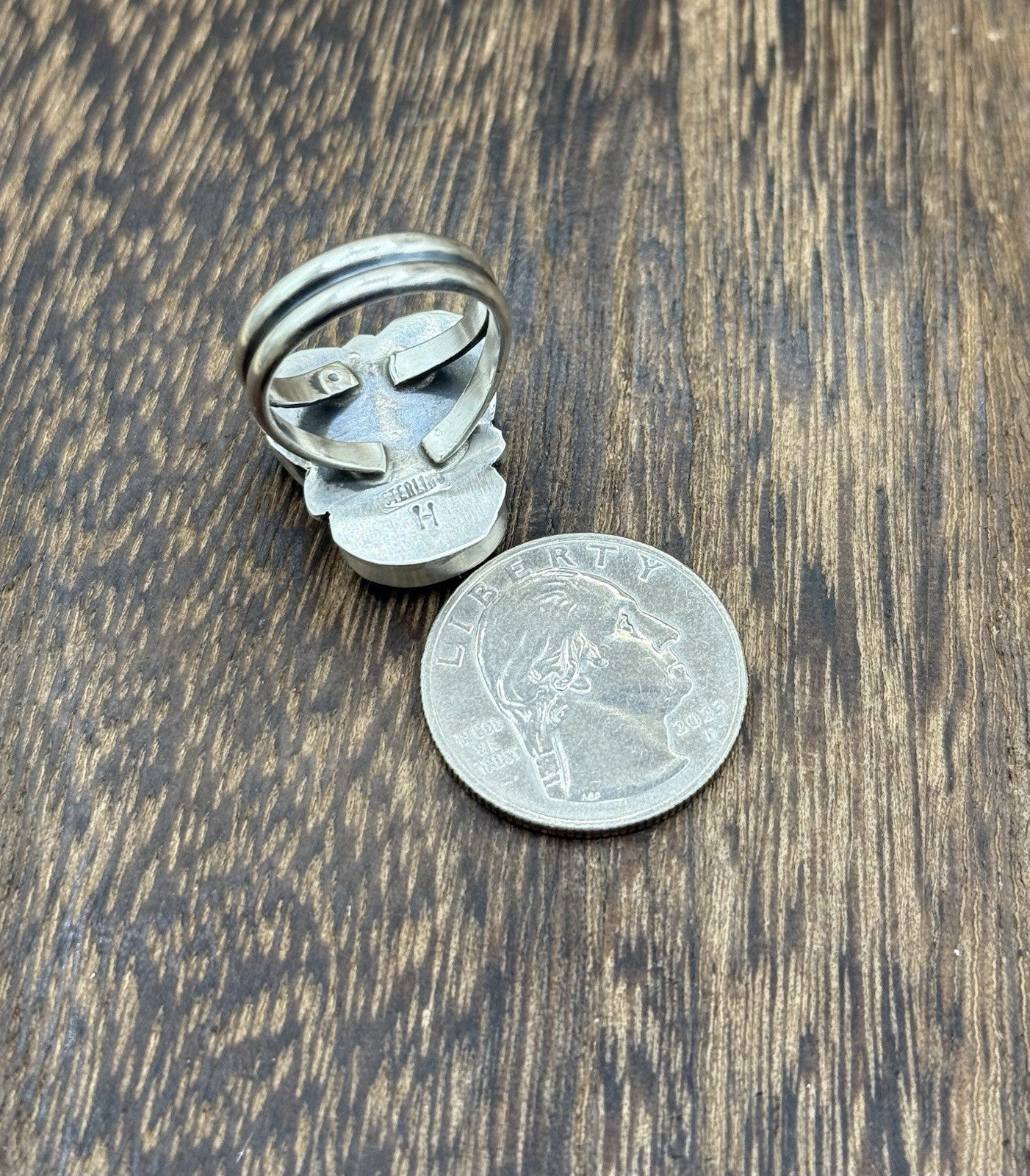 Navajo Handmade Sterling Silver Sonoran Gold Turquoise Cluster Ring Size 7