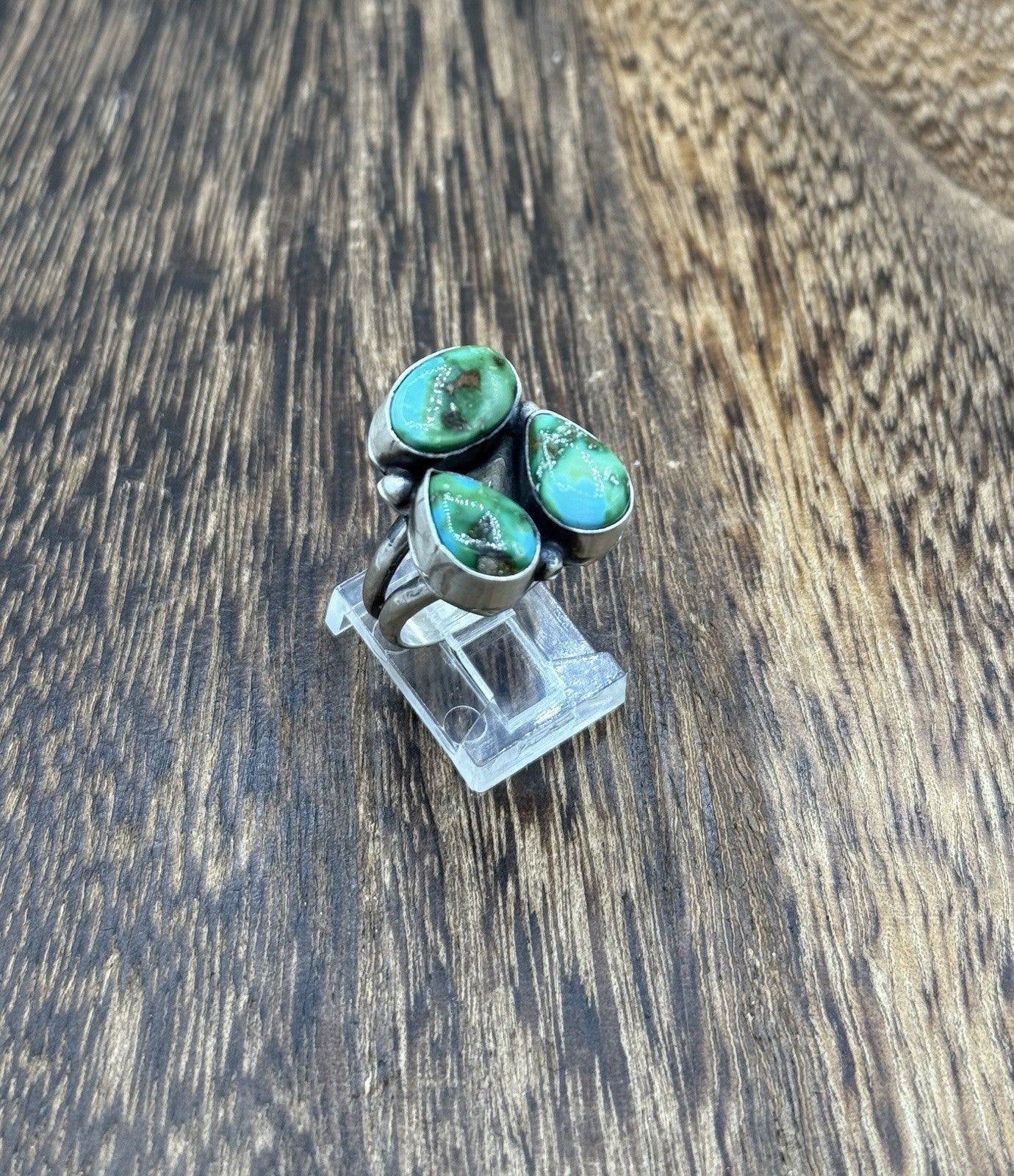 Navajo Handmade Sterling Silver Sonoran Gold Turquoise Cluster Ring Size 7