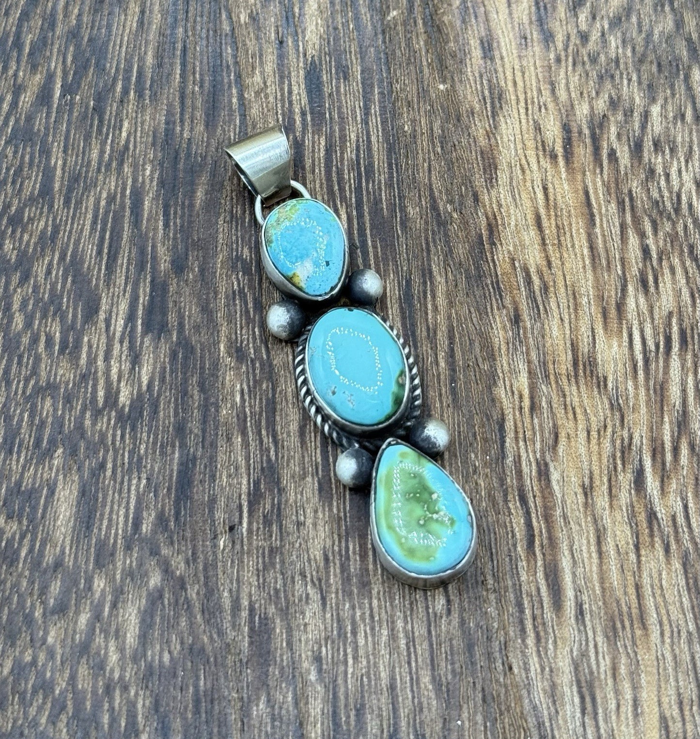 Navajo Handmade Sterling Silver Sonoran Gold Turquoise Cluster Drop Pendant