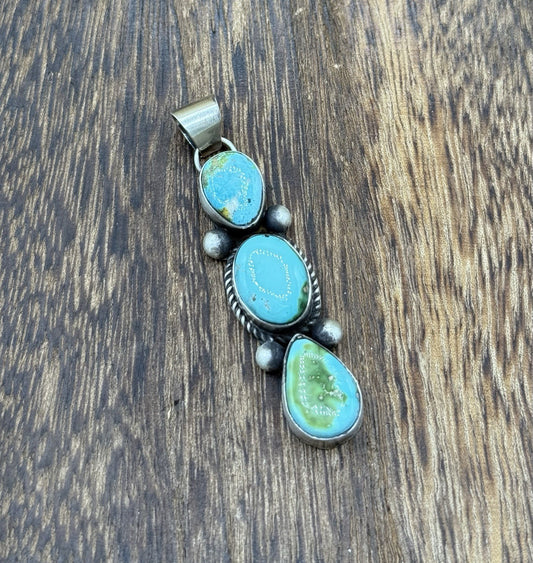 Navajo Handmade Sterling Silver Sonoran Gold Turquoise Cluster Drop Pendant