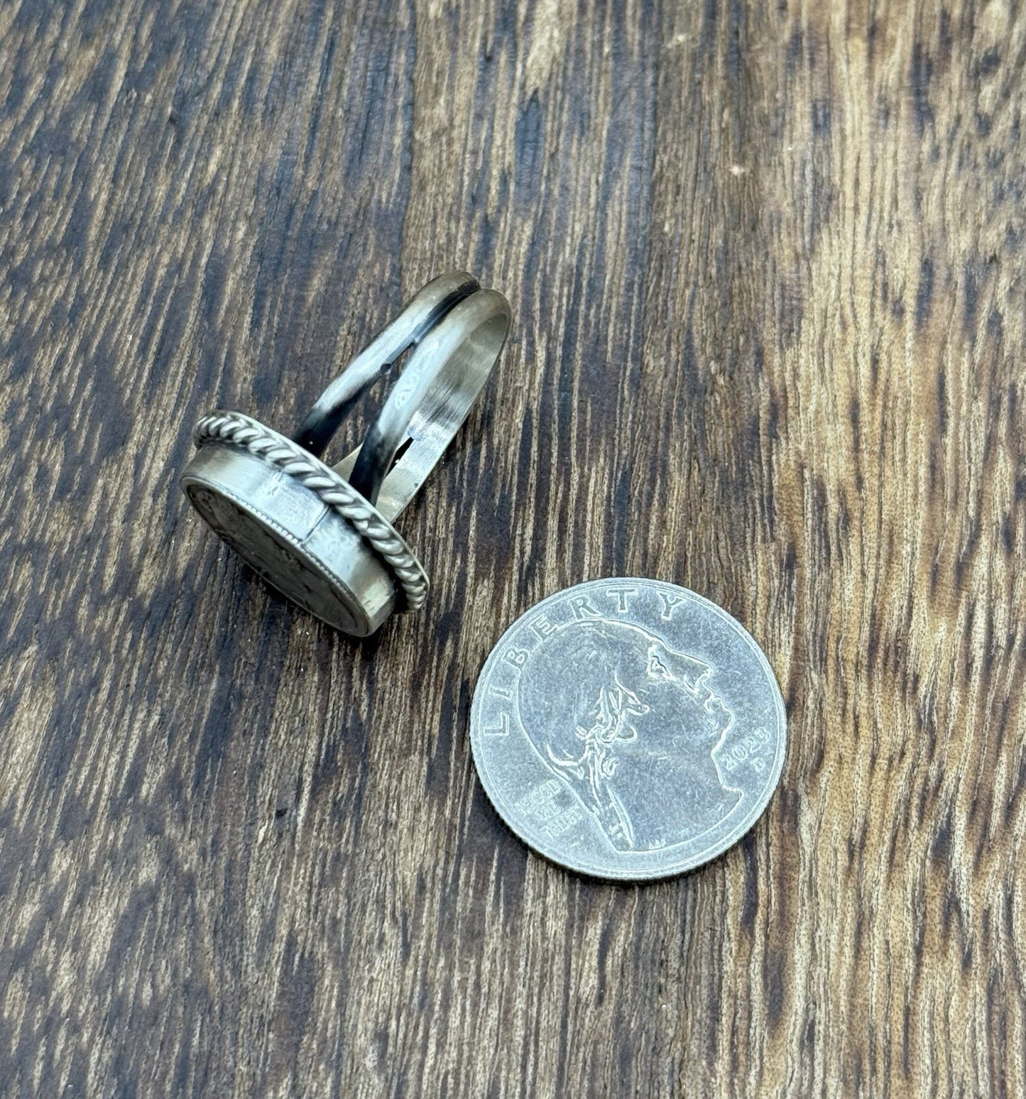 Native American Navajo Handmade Sterling Silver Liberty Dime Ring Size 8