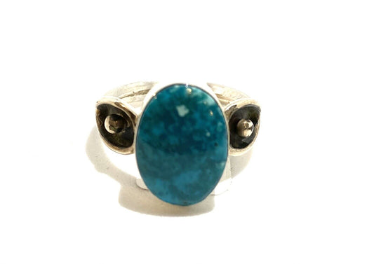 Native American Sterling Navajo Handmade Natural Turquoise Ring Size 7.5