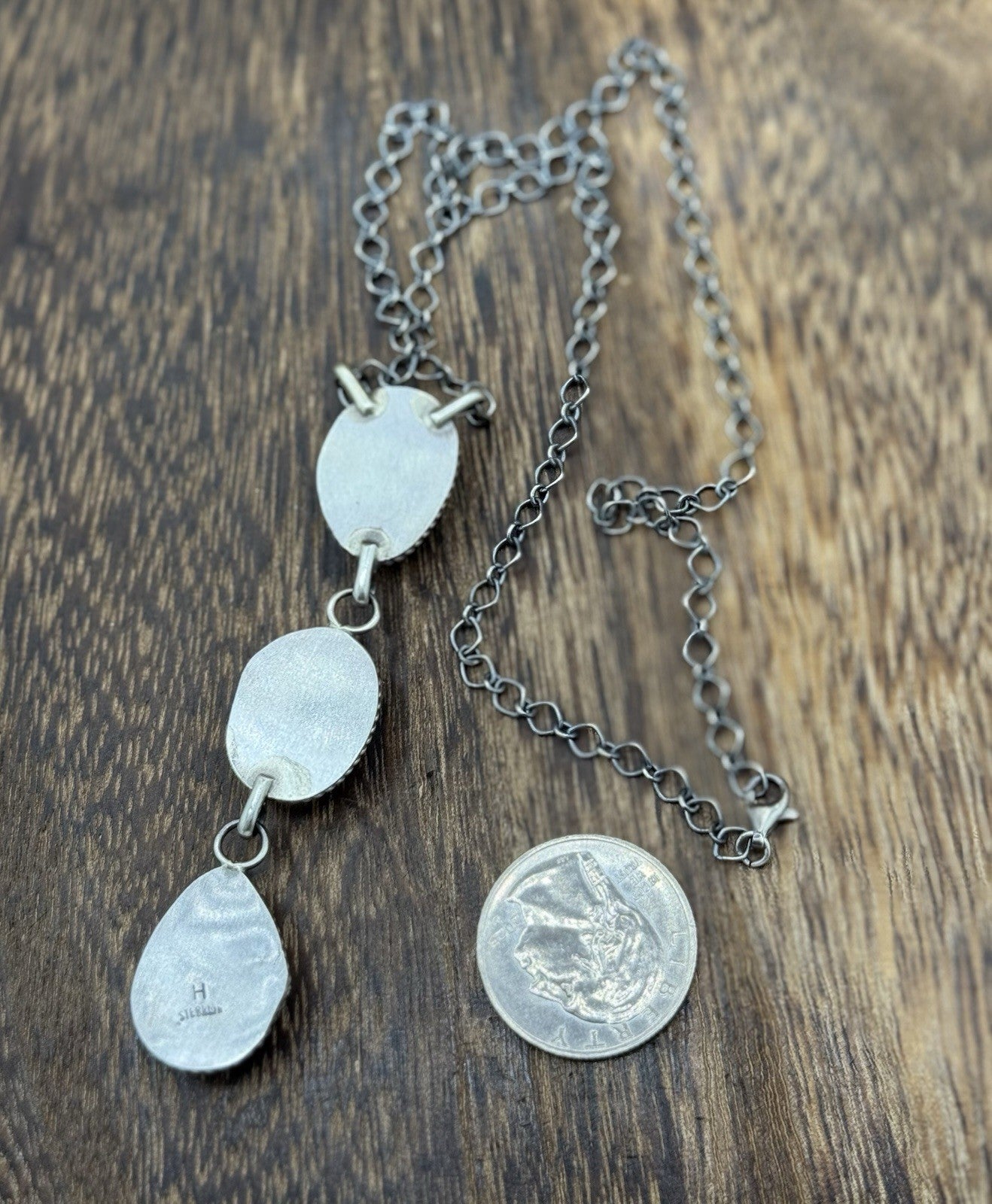 Native Navajo Handmade Sterling Silver Kingman Turquoise Lariat Necklace 18”