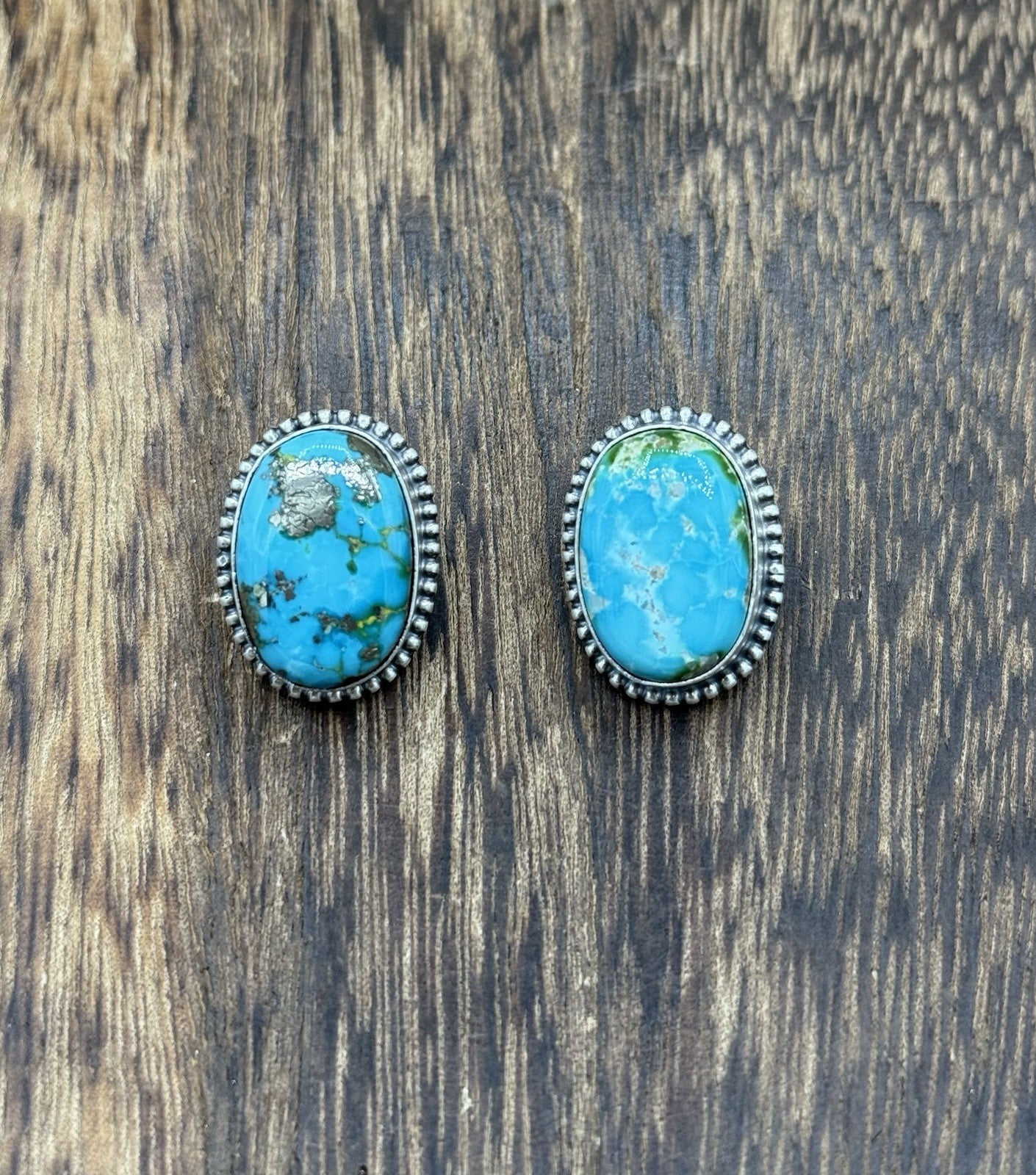 Navajo Handmade Sterling Silver Sonoran Gold Turquoise Post Stud Earrings