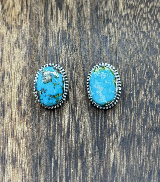 Navajo Handmade Sterling Silver Sonoran Gold Turquoise Post Stud Earrings