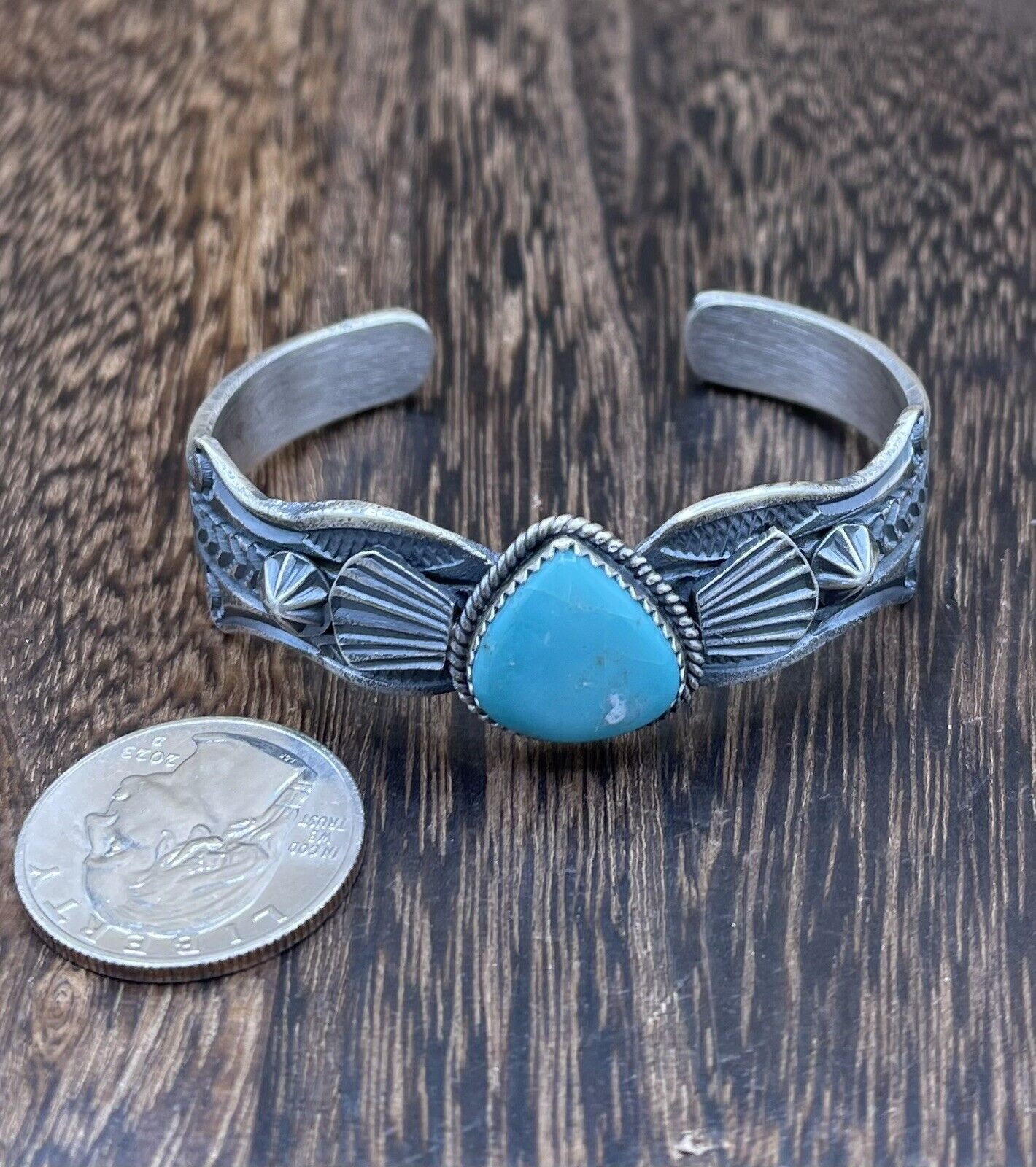 Native American Navajo Handmade Silver Kingman Turquoise Old look Bracelet