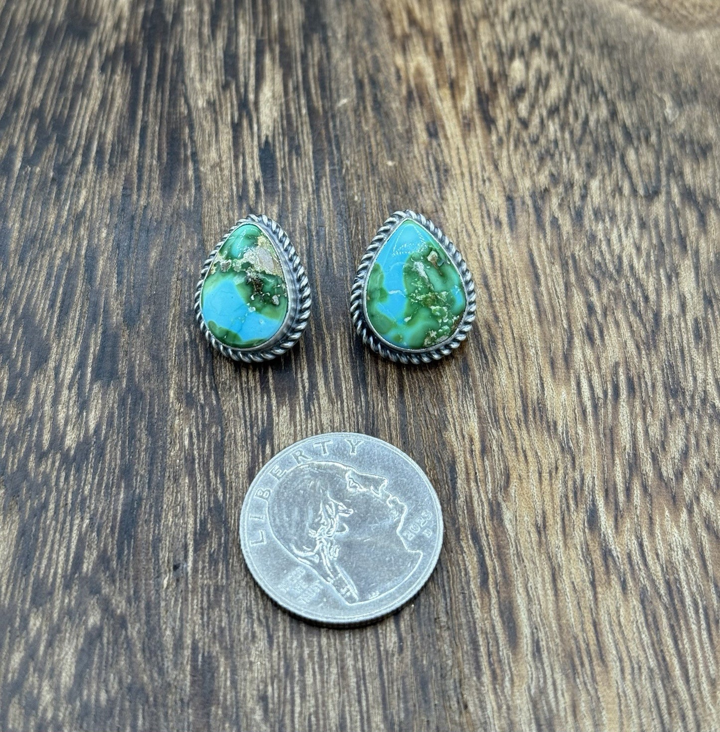 Navajo Handmade Sterling Silver Sonoran Gold Turquoise Post Stud Earrings