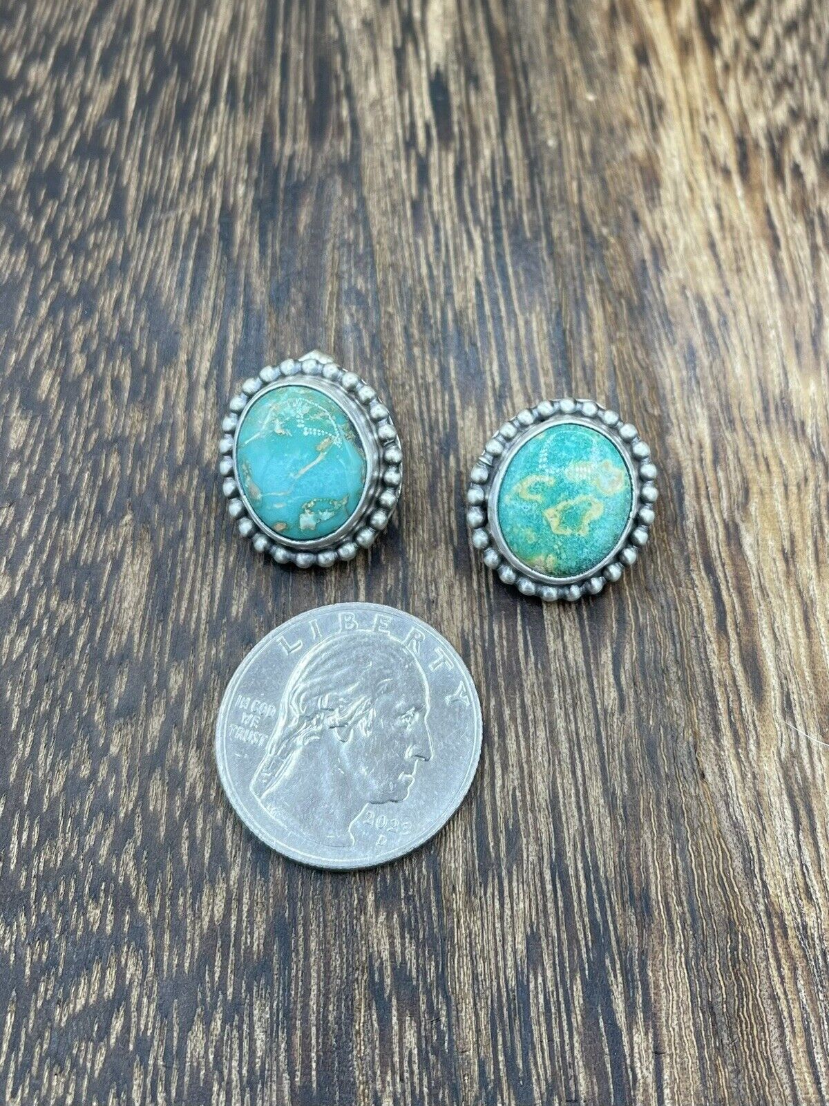 Native American Navajo Handmade Silver Sonoran Turquoise Post Stud Earrings