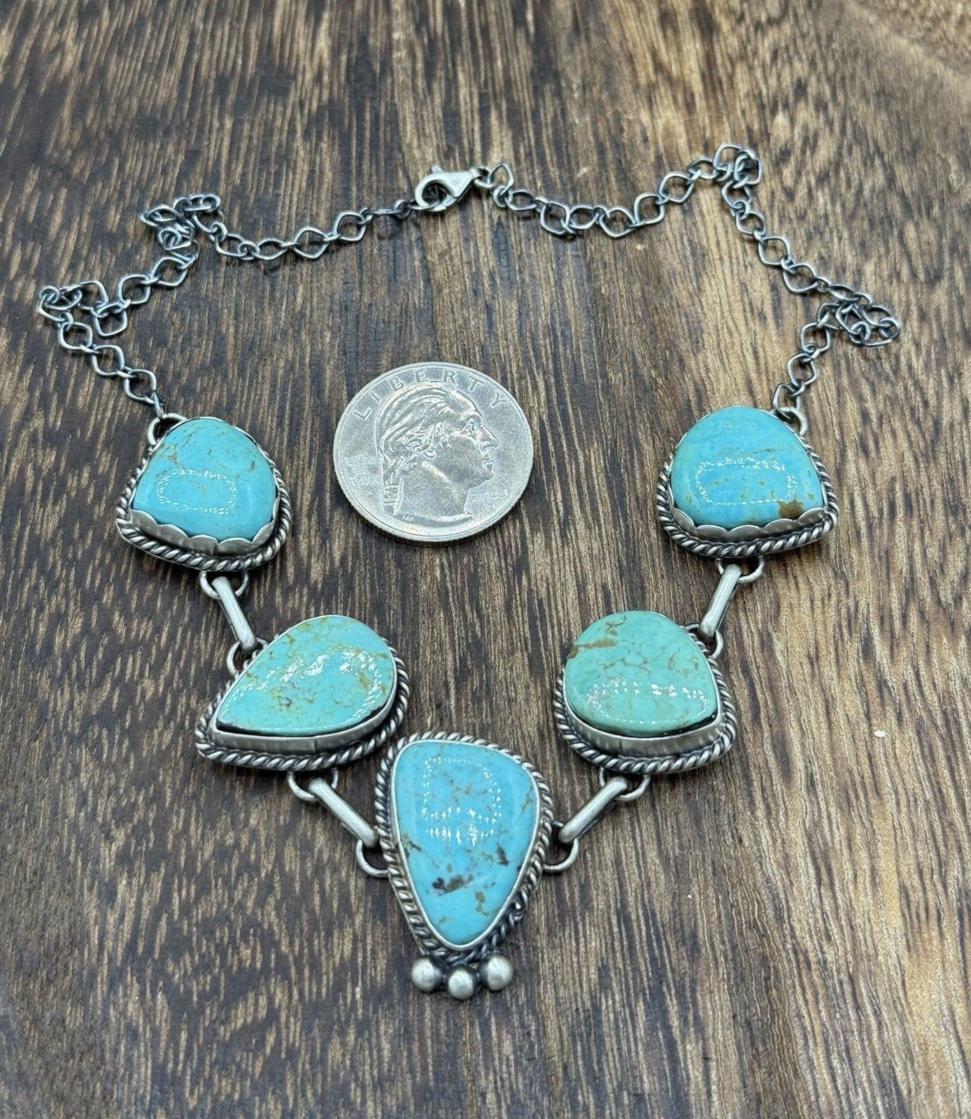 Native Navajo Handmade Sterling Silver Kingman Turquoise Choker Necklace 15”