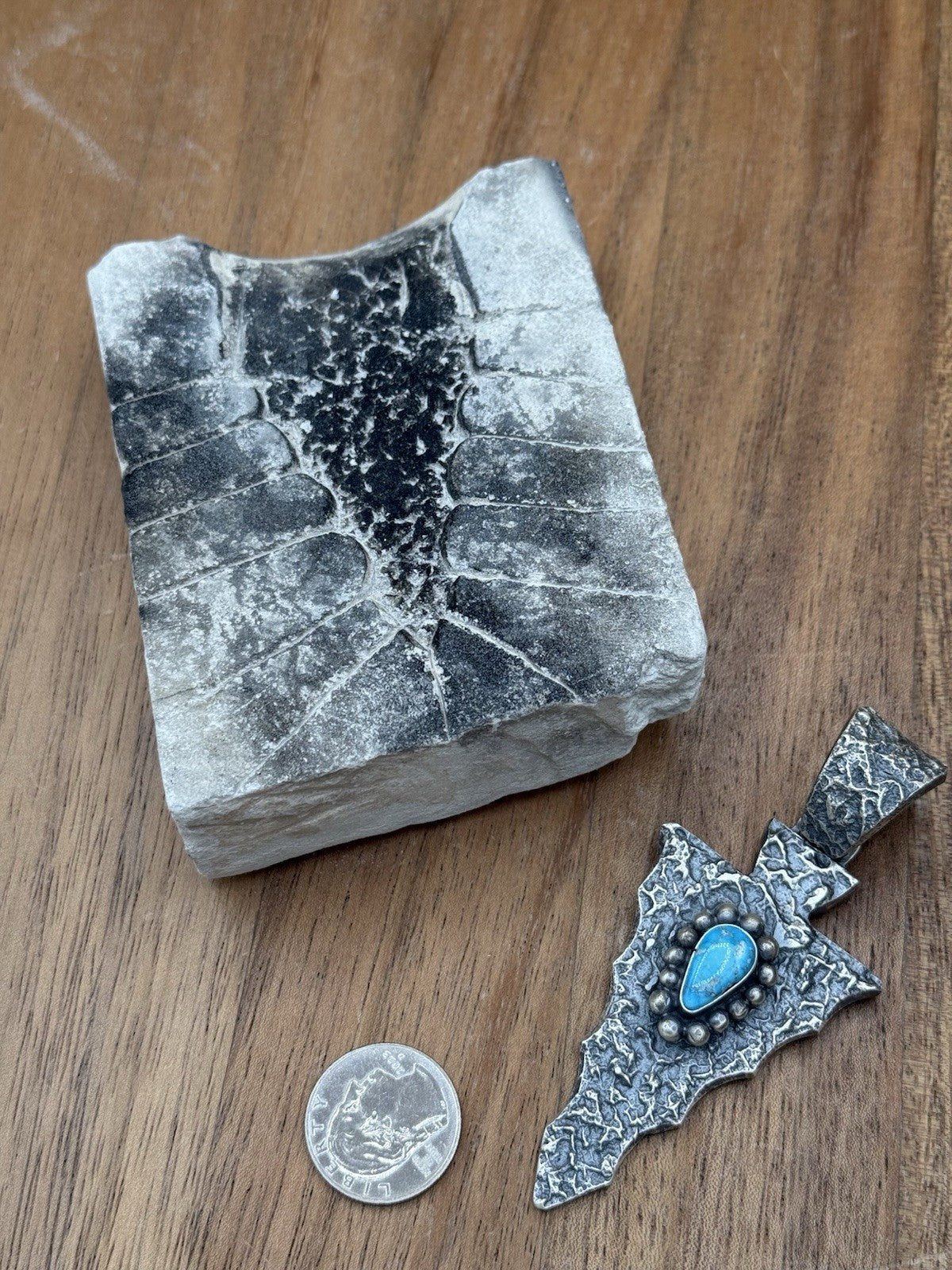 Navajo Silver Blue Ridge Turquoise Arrowhead Pendant Tufa Cast By Merle House