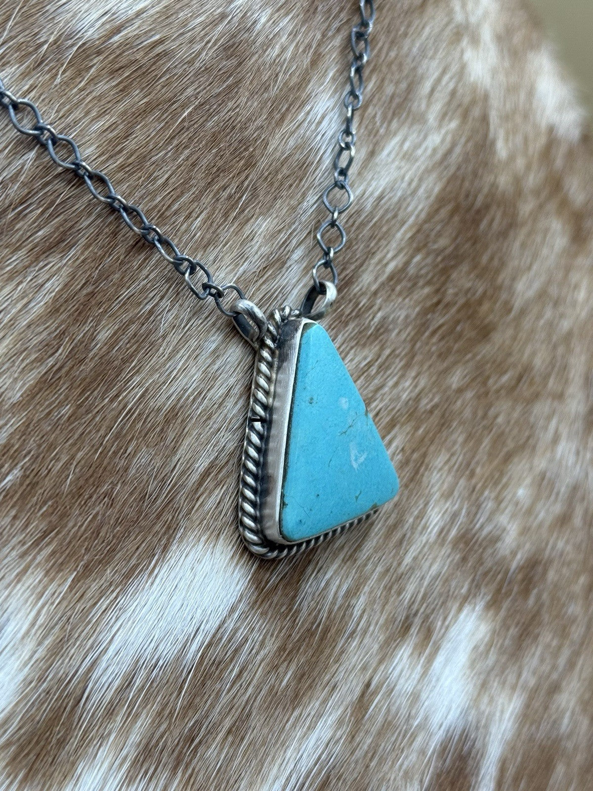 Native Navajo Handmade Sterling Silver Kingman Turquoise Bar Necklace 18”