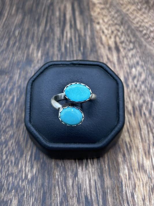 Native American Navajo Handmade Sterling Silver Turquoise Adjustable Ring 6 To 8