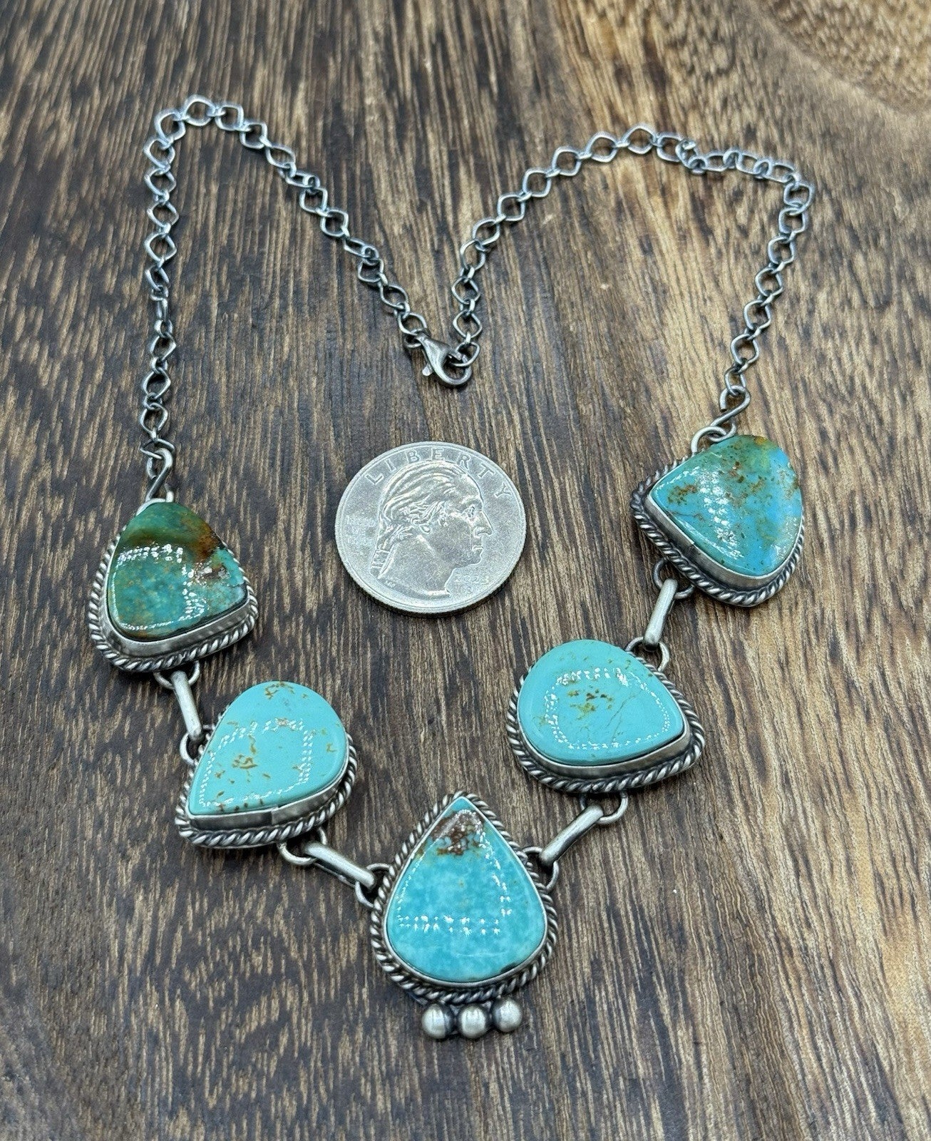 Native Navajo Handmade Sterling Silver Kingman Turquoise Choker Necklace 15”
