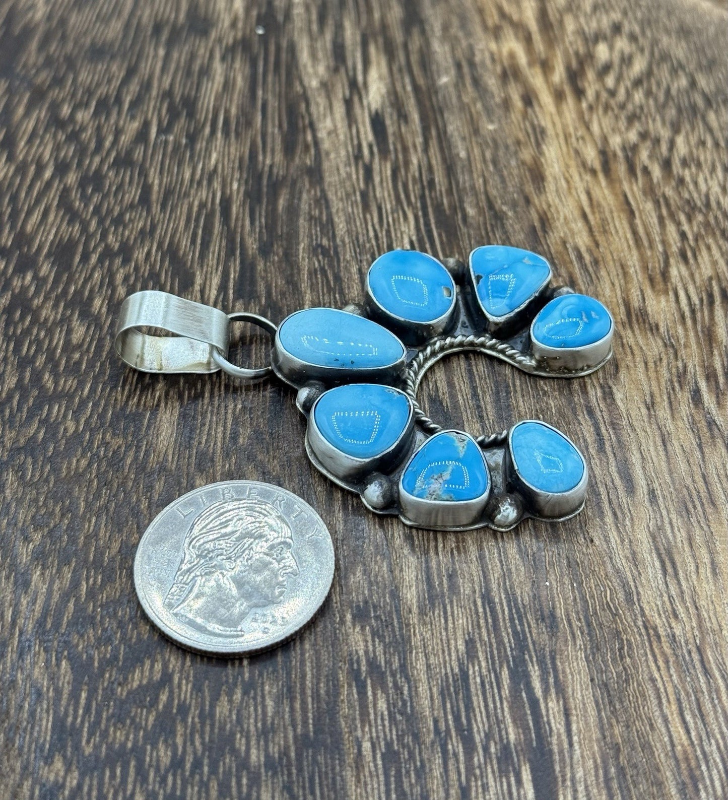 Native Navajo Handmade Sterling Silver Blue Ridge Turquoise Cluster Naja Pendant