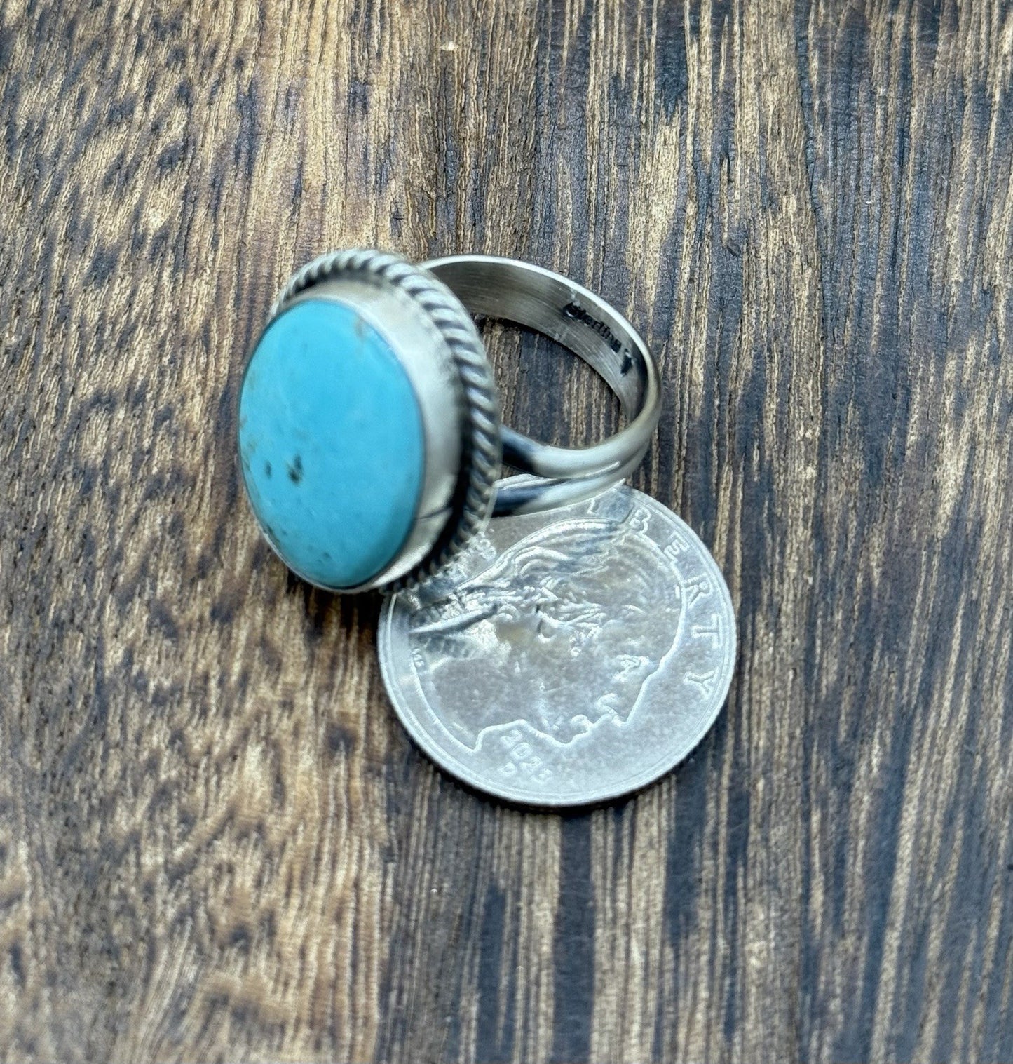 Navajo Handmade Sterling Silver Kingman Turquoise Adjustable Ring Size 7 To 10