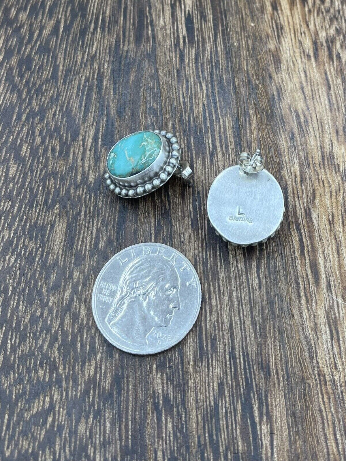 Native American Navajo Handmade Silver Sonoran Turquoise Post Stud Earrings