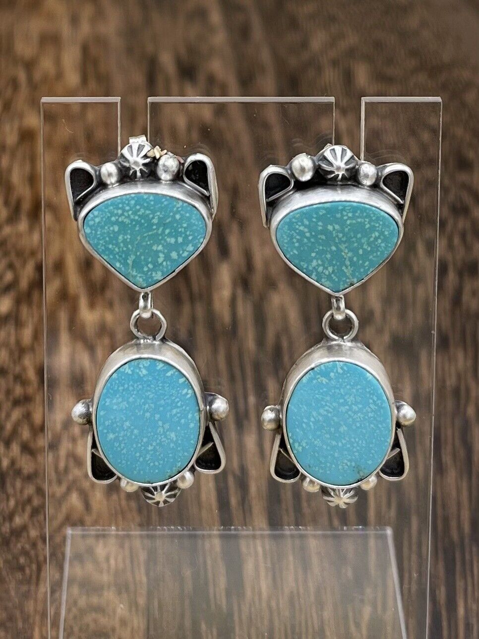 Native American Sterling Silver Navajo Handmade Turquoise Post Dangle Earrings