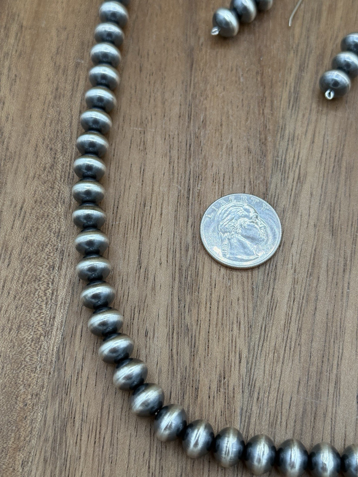 Authentic Navajo Handmade Old Look Navajo Pearl Bead Necklace & Earrings 24” 9mm