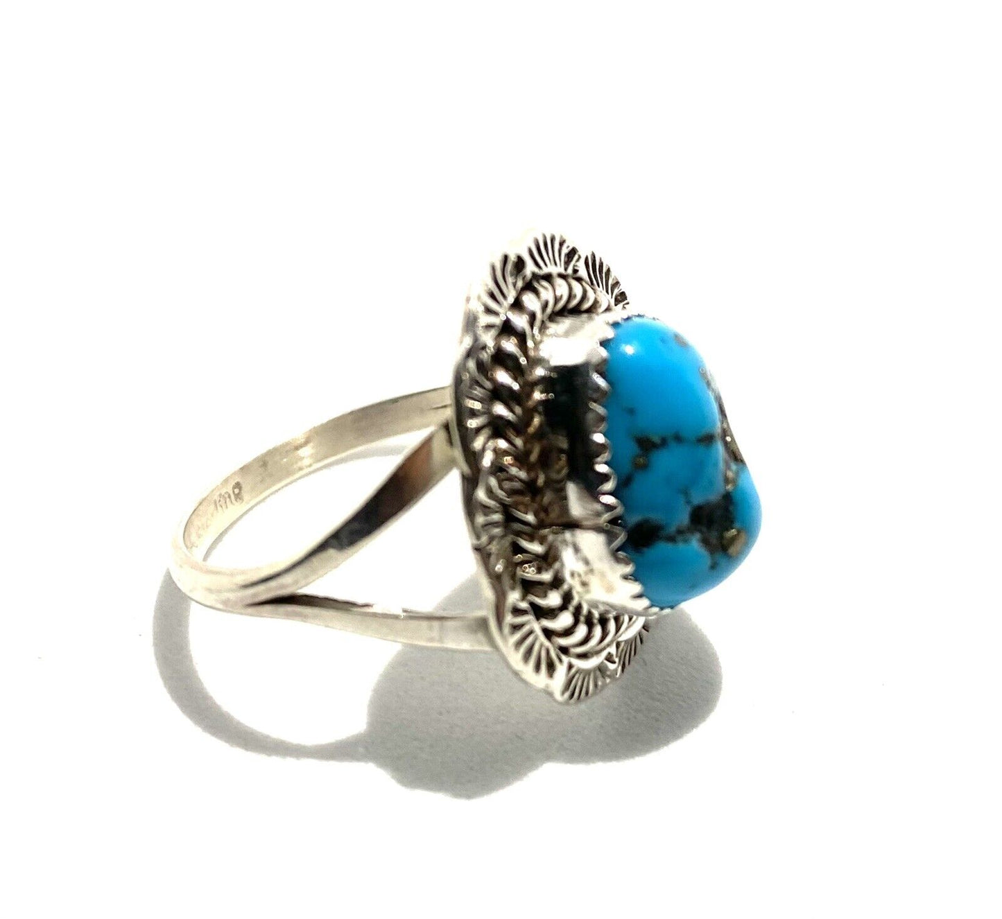 Native American Sterling Navajo Handmade Natural Turquoise Ring Size 9