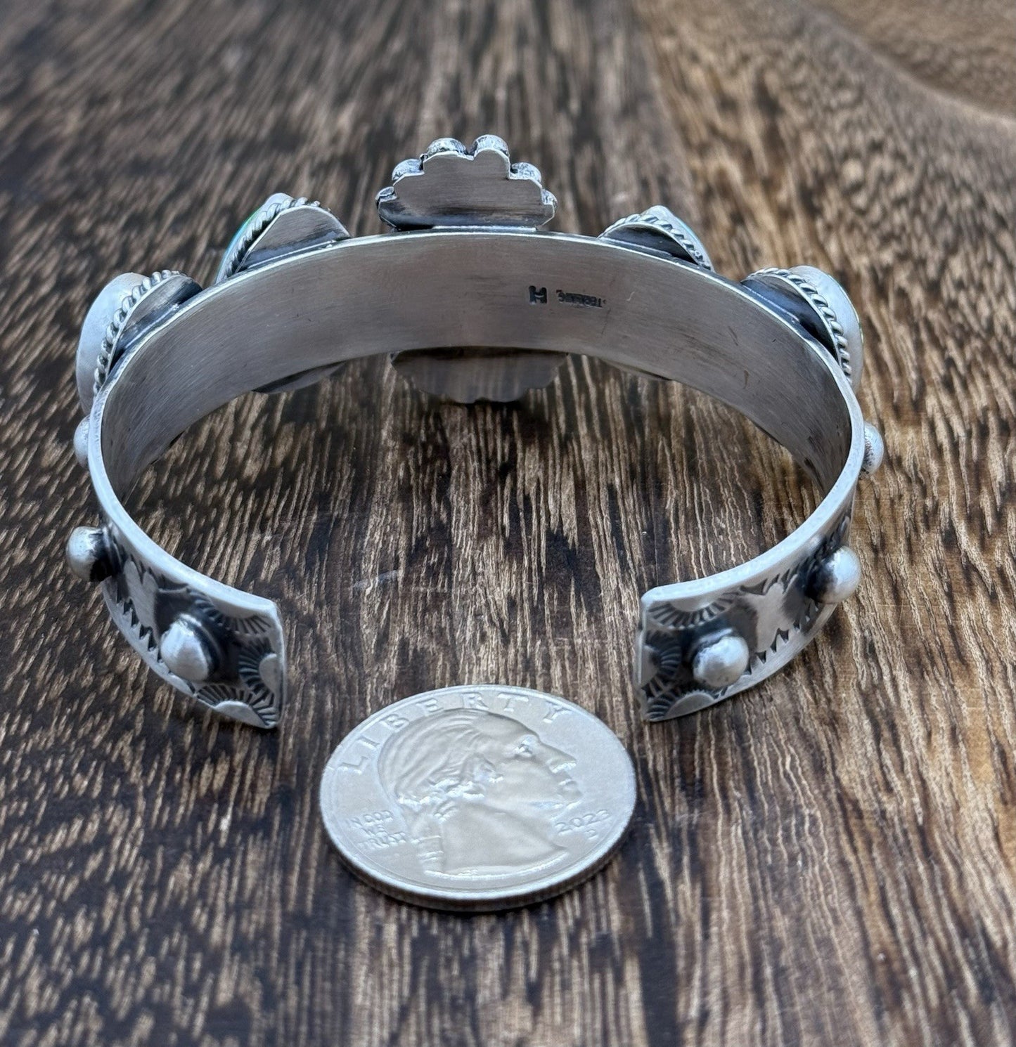 Native Navajo Handmade Sterling Silver Sonoran Gold Turquoise Cuff Bracelet