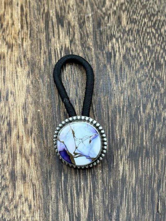 Native American Navajo Handmade Sterling Silver Violet Rose Dahlia Hair Tie