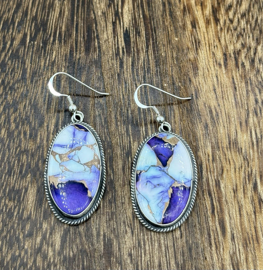 Navajo Handmade Sterling Silver Violet Rose Dahlia Dangle Drop Earrings Byron B.