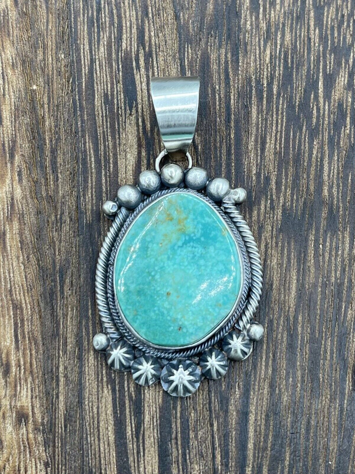 Native American Sterling Silver Navajo Handmade Turquoise Pendant - Betta Lee