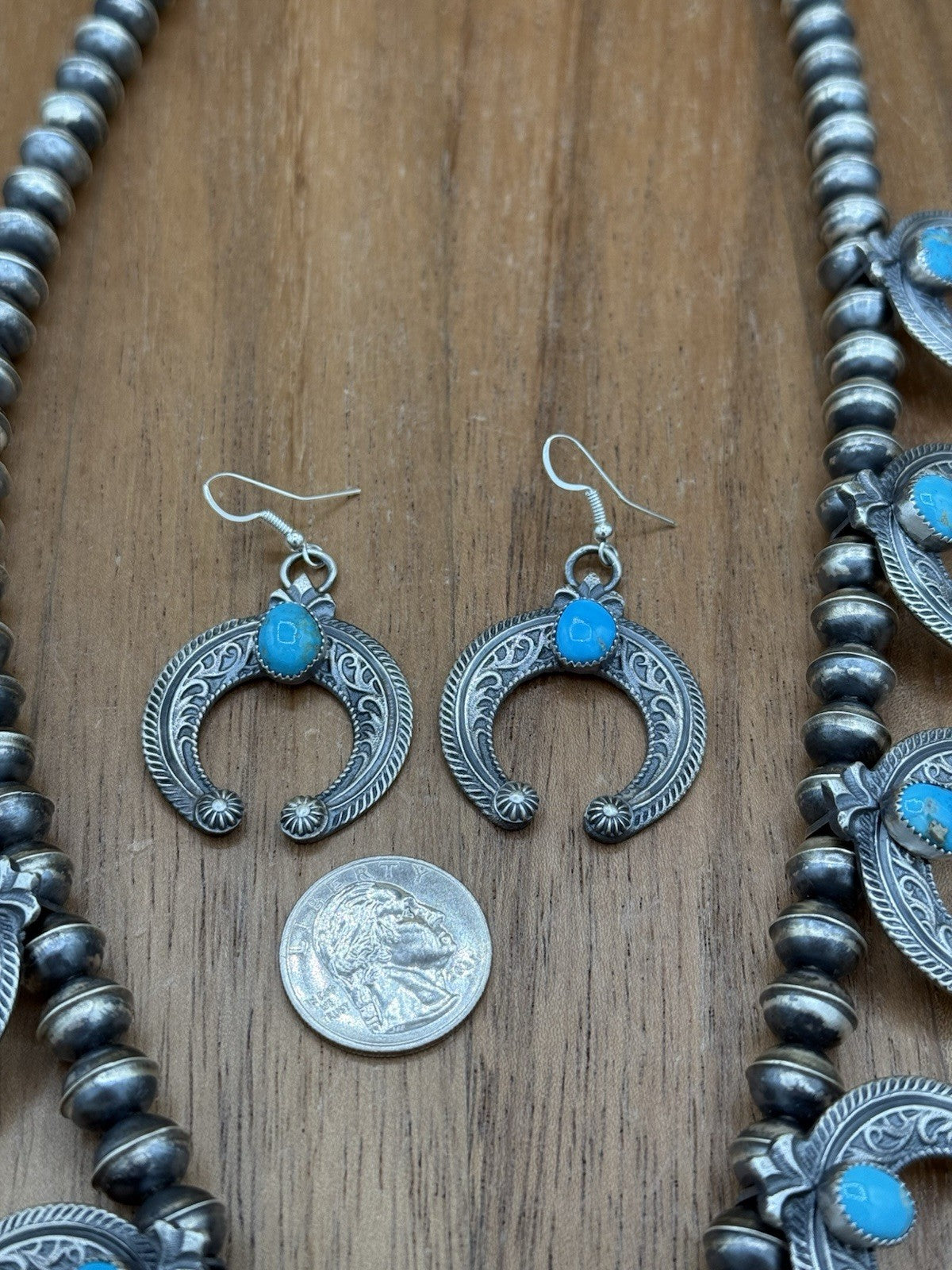 Navajo Handmade Sterling Silver Kingman Turquoise Squash Blossom Set By Kevin B.