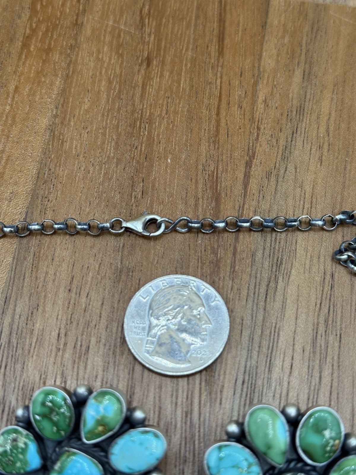 Navajo Handmade Sterling Silver Sonoran Turquoise Cluster Lariat Necklace 24”