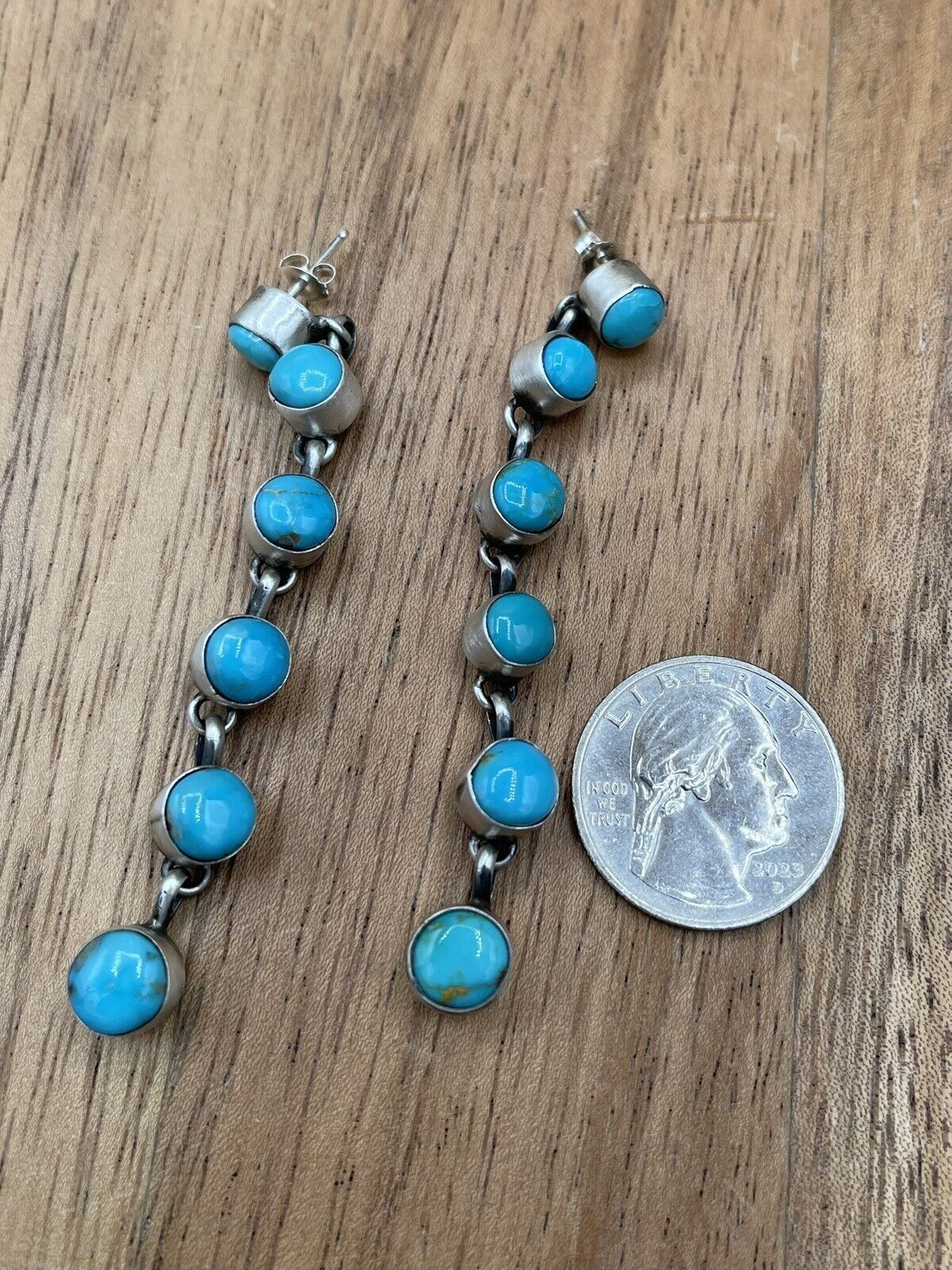 Native American Sterling Silver Navajo Handmade Turquoise Post Dangle Earrings