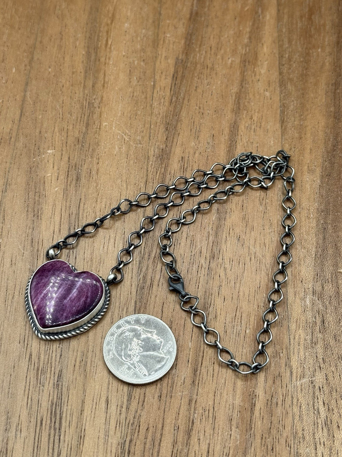 Navajo Handmade Sterling Silver Purple Spiny Oyster Necklace 18” By Tricia Smith