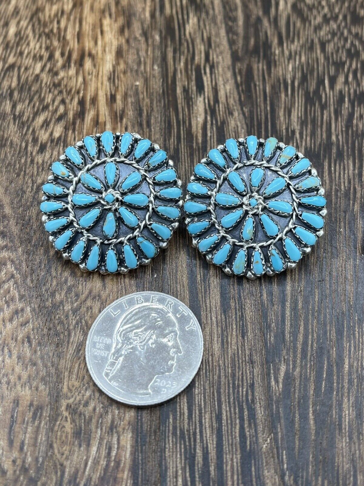 Native American Navajo Handmade Sterling Silver Turquoise Cluster Post earrings