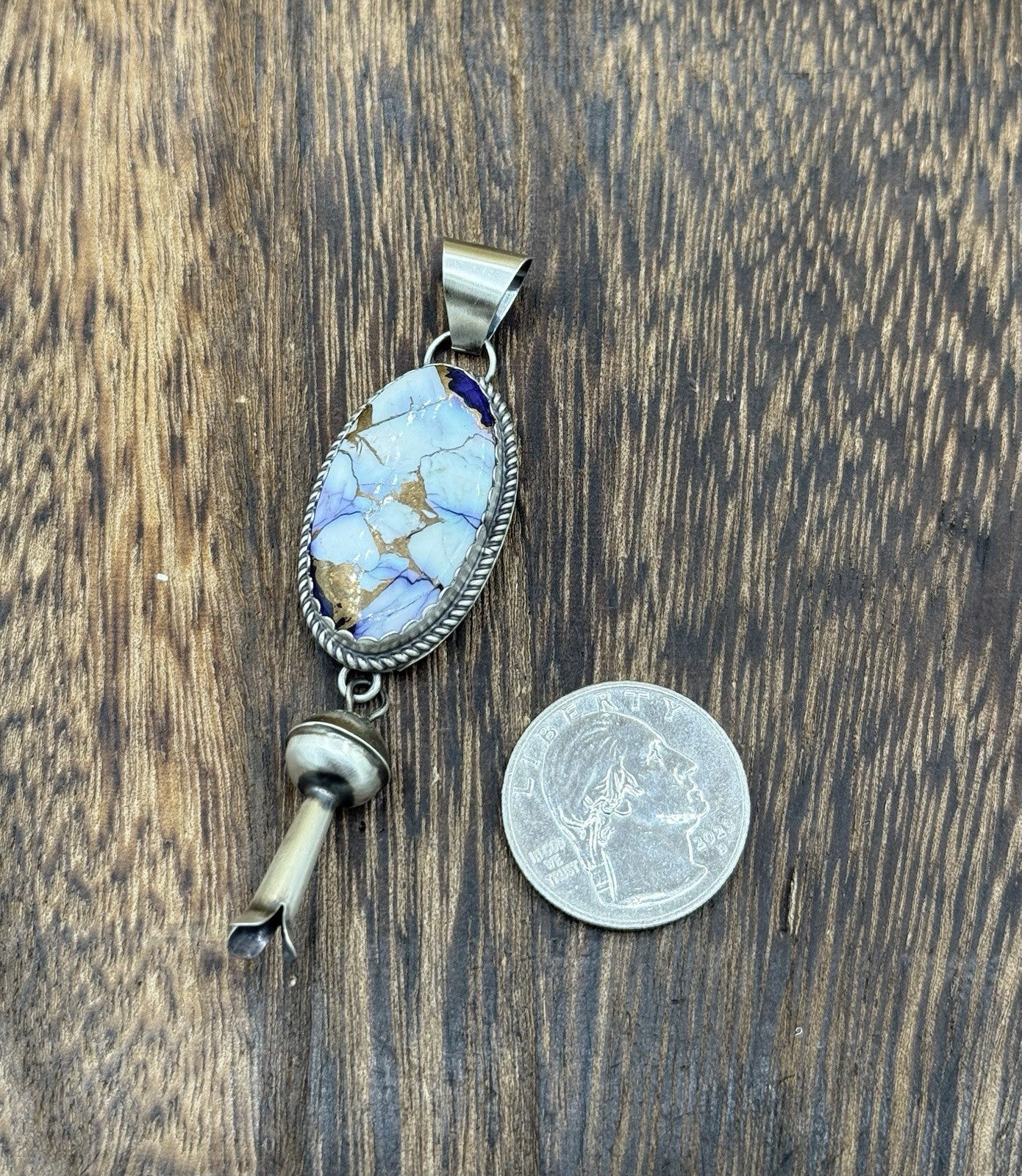 Native Navajo Handmade Sterling Silver Violet Rose Dahlia Dangle Blossom Pendant