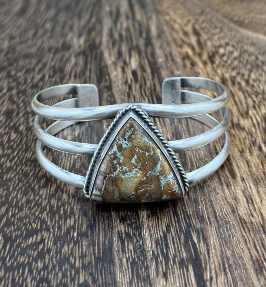 Native American Navajo Handmade Sterling Silver Royston Turquoise Cuff Bracelet