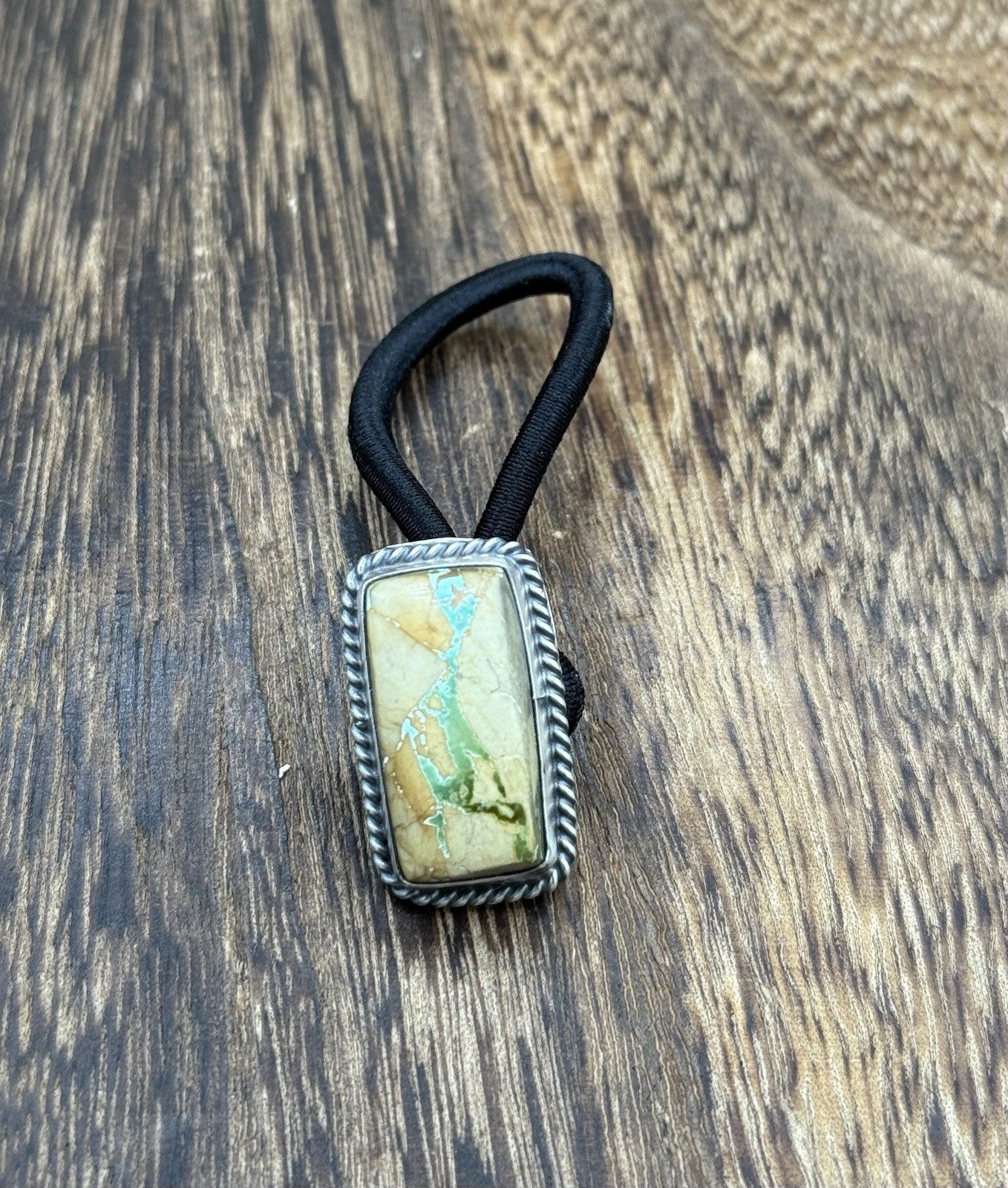 Native American Navajo Handmade Sterling Silver Boulder Turquoise Hair Tie