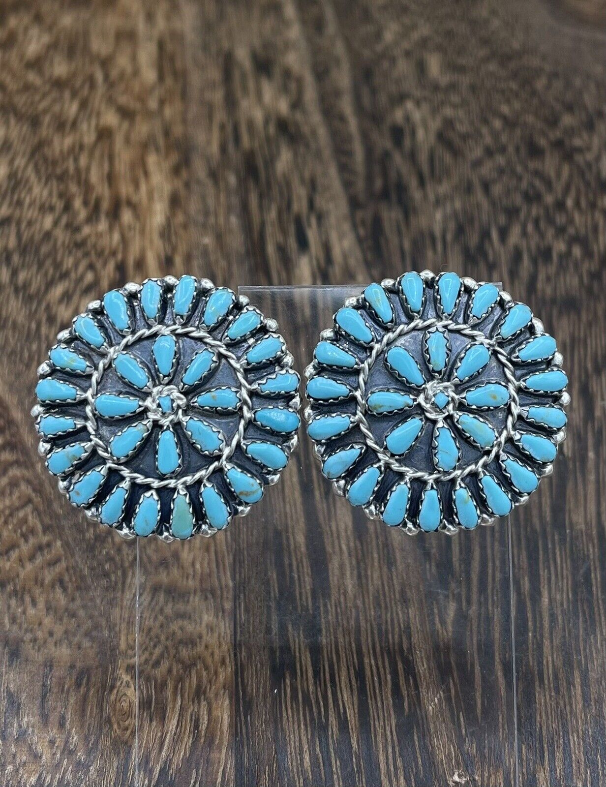 Native American Navajo Handmade Sterling Silver Turquoise Cluster Post earrings